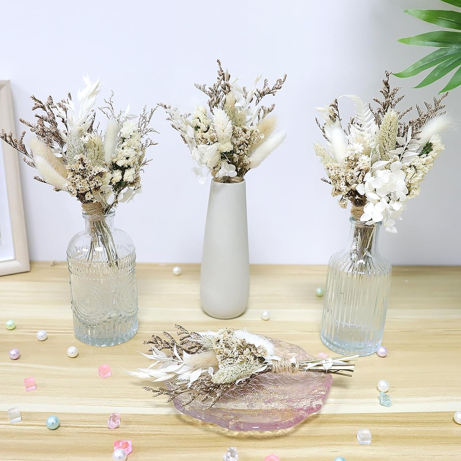 12 stuks mini-boeket gedroogde bloemen, mini-boeket, gedroogde bloemen, natuurlijke gedroogde bloemen, decoratie met steel, voor doe-het-zelf, foto, fotografie, rekwisieten, vaas, bruiloft
