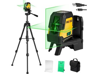 PREXISO Kruislijnlaser met Statief Groen 30m, Zelfnivellerende Lijnlaser met Dubbele Lasermodule, met Magnetische Houder & Statief, USB-Opladen, voor Bouw, Vloertegels, Woningrenovatie