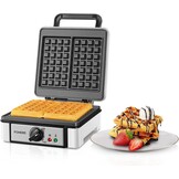 FOHERE Dubbel Wafelijzer 1200 W, Belgische Wafels, Antiaanbaklaag, 5 Bruiningsniveaus, Overloopgroef, Cool Touch Handvat - Maat 2 Waffeln