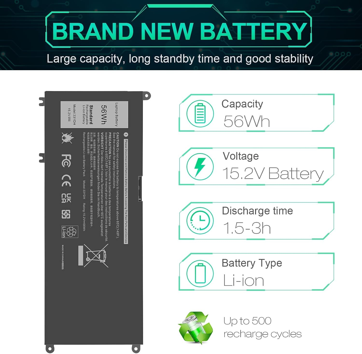 ASUNCELL 33YDH 56WH 15,2V Laptop Batterij voor Dell Inspiron 17 7000 15 7577 17 7773 17 7778 17 7779 2in1 17 7786 Series 33YDH PVHT1 W7NKD 81PF3 088 1PF3P3P3. 0E P30E001 DNCWSCB6106B