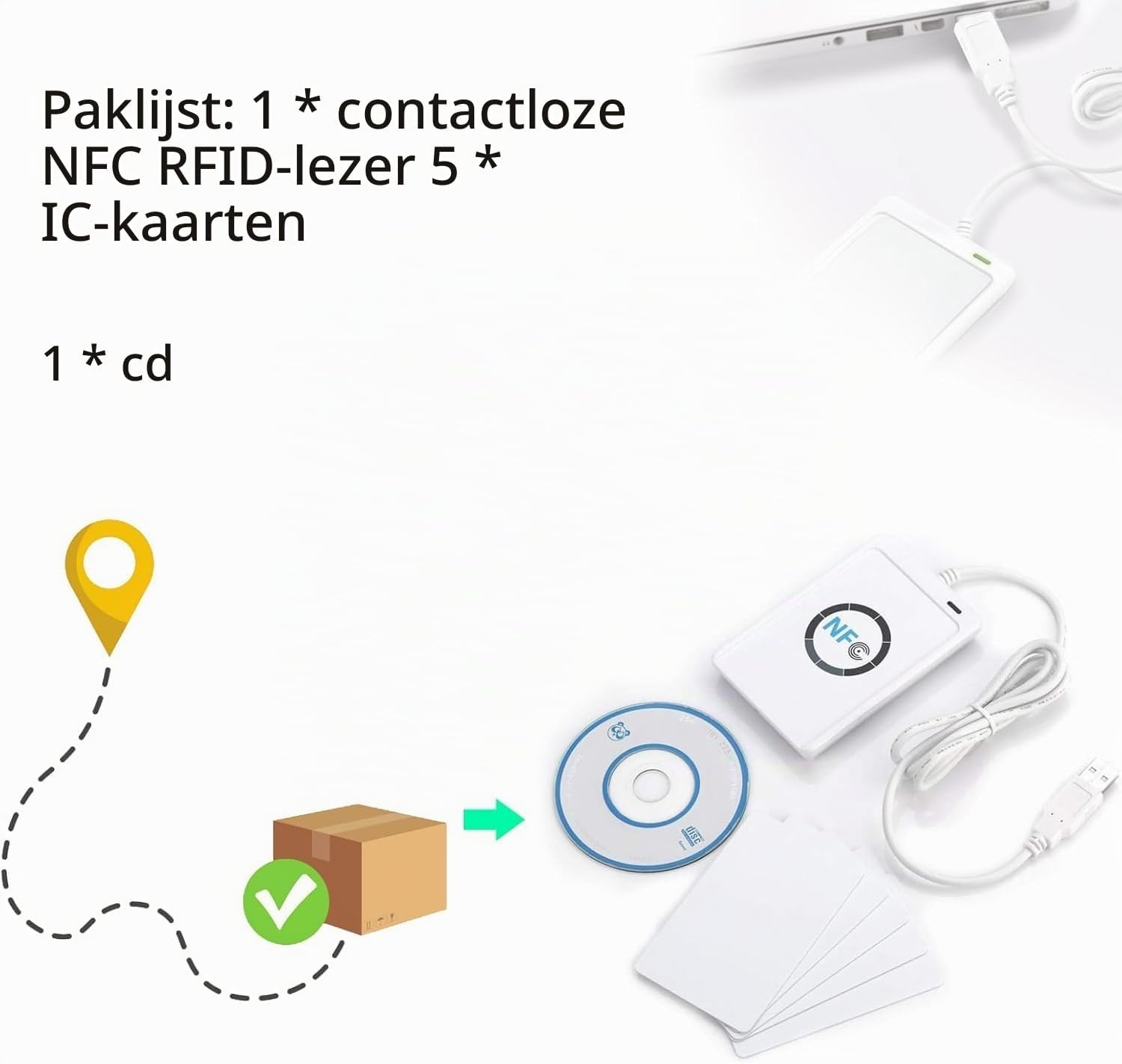 DEWIN ACR122U RFID,NFC RFID Reader NFC RFID-lezer Fast NFC schrijver ACR122U ISO 14443A/B met Vrije Software (Wit)