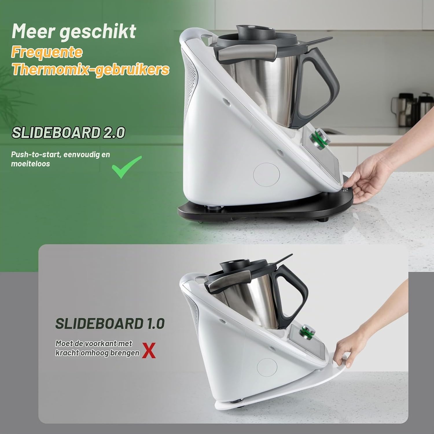 PUERSI Glijplank voor Thermomix TM6/TM5, 2e generatie, plank voor Thermomix met wielen, licht glijdend bamboe rolplank/slider - Zwart