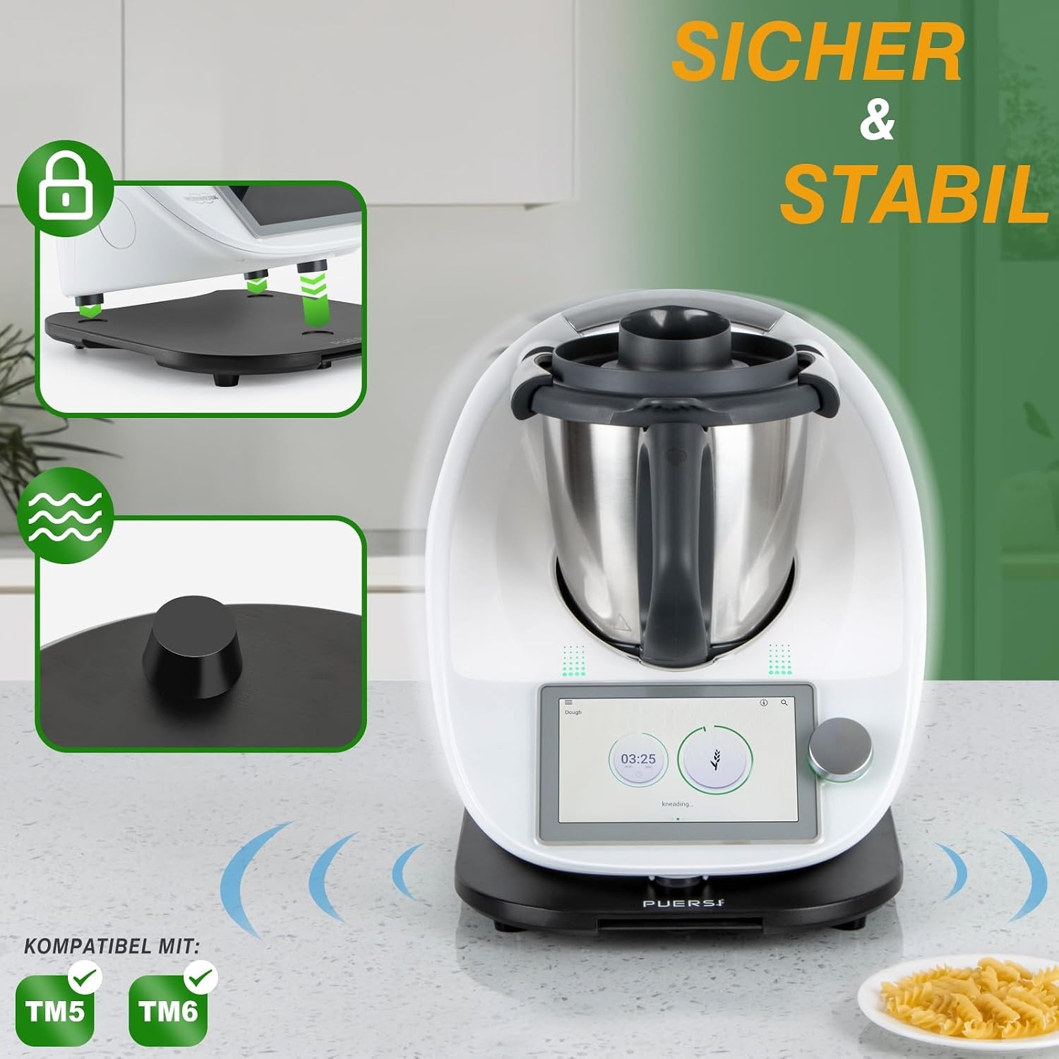 PUERSI Glijplank voor Thermomix TM6/TM5, 2e generatie, plank voor Thermomix met wielen, licht glijdend bamboe rolplank/slider - Zwart