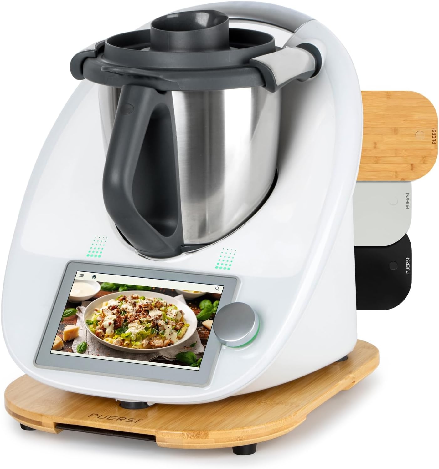 PUERSI Glijplank voor Thermomix TM6/TM5, 2e generatie, plank voor Thermomix met wielen, licht glijdend bamboe rolplank/slider - Zwart