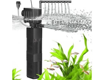 AQQA Aquariumfilter, 4 en 1 sterke stroming, aquariumfilterpomp, 650 l/u, instelbaar aquarium, binnenfilter voor tank tot 200 l (18 W) - Maat 18W