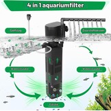AQQA Aquariumfilter, 4 en 1 sterke stroming, aquariumfilterpomp, 650 l/u, instelbaar aquarium, binnenfilter voor tank tot 200 l (18 W) - Maat 18W