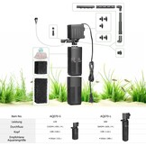 AQQA Aquariumfilter, 4 en 1 sterke stroming, aquariumfilterpomp, 650 l/u, instelbaar aquarium, binnenfilter voor tank tot 200 l (18 W) - Maat 18W