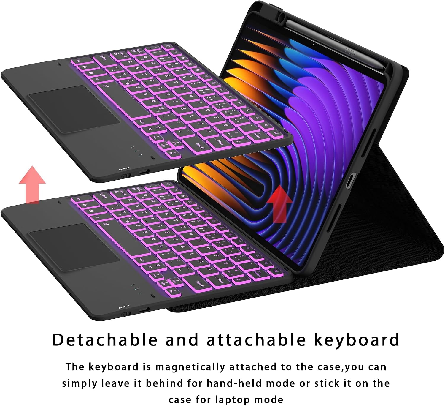 ROOFEI For Xiaomi Pad 7/Pad 7 Pro 11.2 Inch Case with Keyboard: 7-Colour Lighting, Smart Touchpad, Removable QWERTZ Layout Keyboard Case with Pen Holder for Xiaomi Pad 7/Pad 7 Pro 11.2 Inch 2024