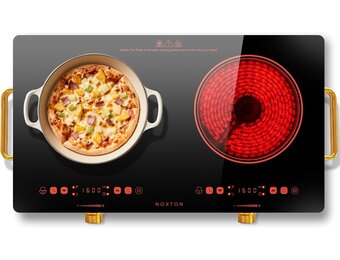 NOXTON glaskeramische kookplaat 2 platen, draagbaar met handvat, 220-240V, 3200W, timer, kinderbeveiliging, restwarmte-indicator