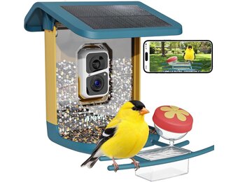 2K Smart Vogelvoeder met camera, op zonne-energie, AI identificeert meer dan 10.000 vogels, 1,8 l capaciteit, IP65 waterdicht, eekhoornbestendig, live view-waarschuwingen, verschillende
