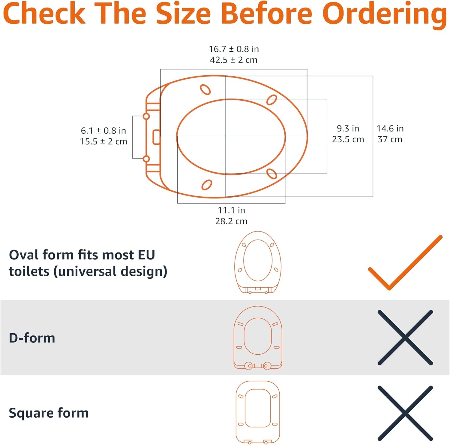 Amazon Basics Toiletbril, robuuste toiletzitting van ureummateriaal met soft-close-mechanisme, gemakkelijk afneembaar, U-vormig, 37 x 42,5 cm, universele maat, wit