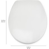 Amazon Basics Toiletbril, robuuste toiletzitting van ureummateriaal met soft-close-mechanisme, gemakkelijk afneembaar, U-vormig, 37 x 42,5 cm, universele maat, wit