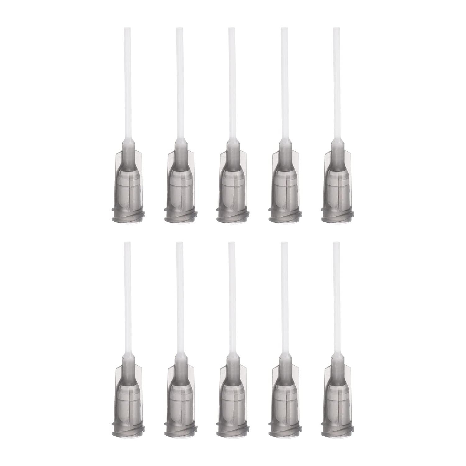 sourcing map 10 stuks 16G plastic doseernaalden, 1 inch, PTFE lijm, naald, buis, stomp, luer, vergrendelingspunten met PP, flexibele naald voor vloeibare lijm, pistool, grijs