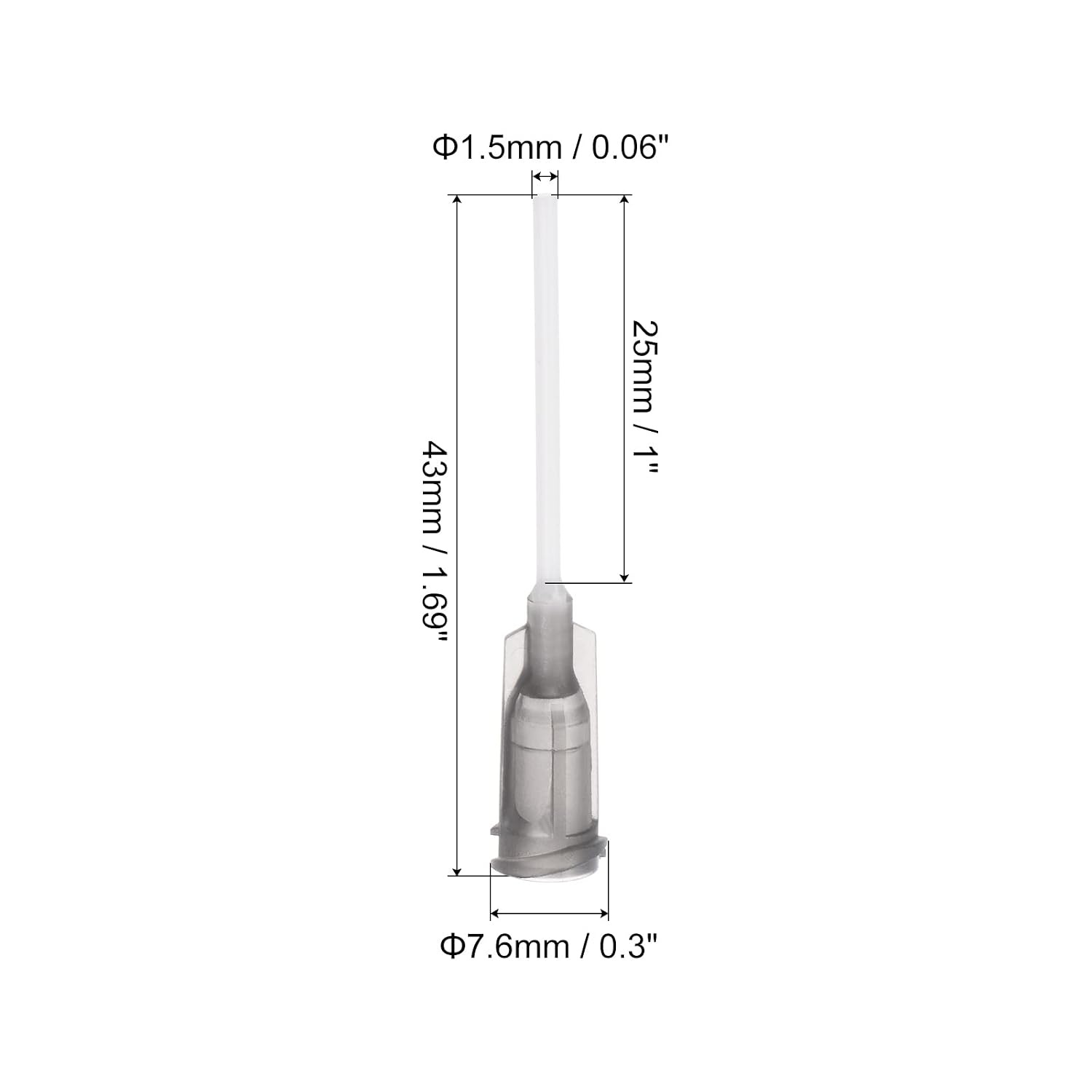 sourcing map 10 stuks 16G plastic doseernaalden, 1 inch, PTFE lijm, naald, buis, stomp, luer, vergrendelingspunten met PP, flexibele naald voor vloeibare lijm, pistool, grijs