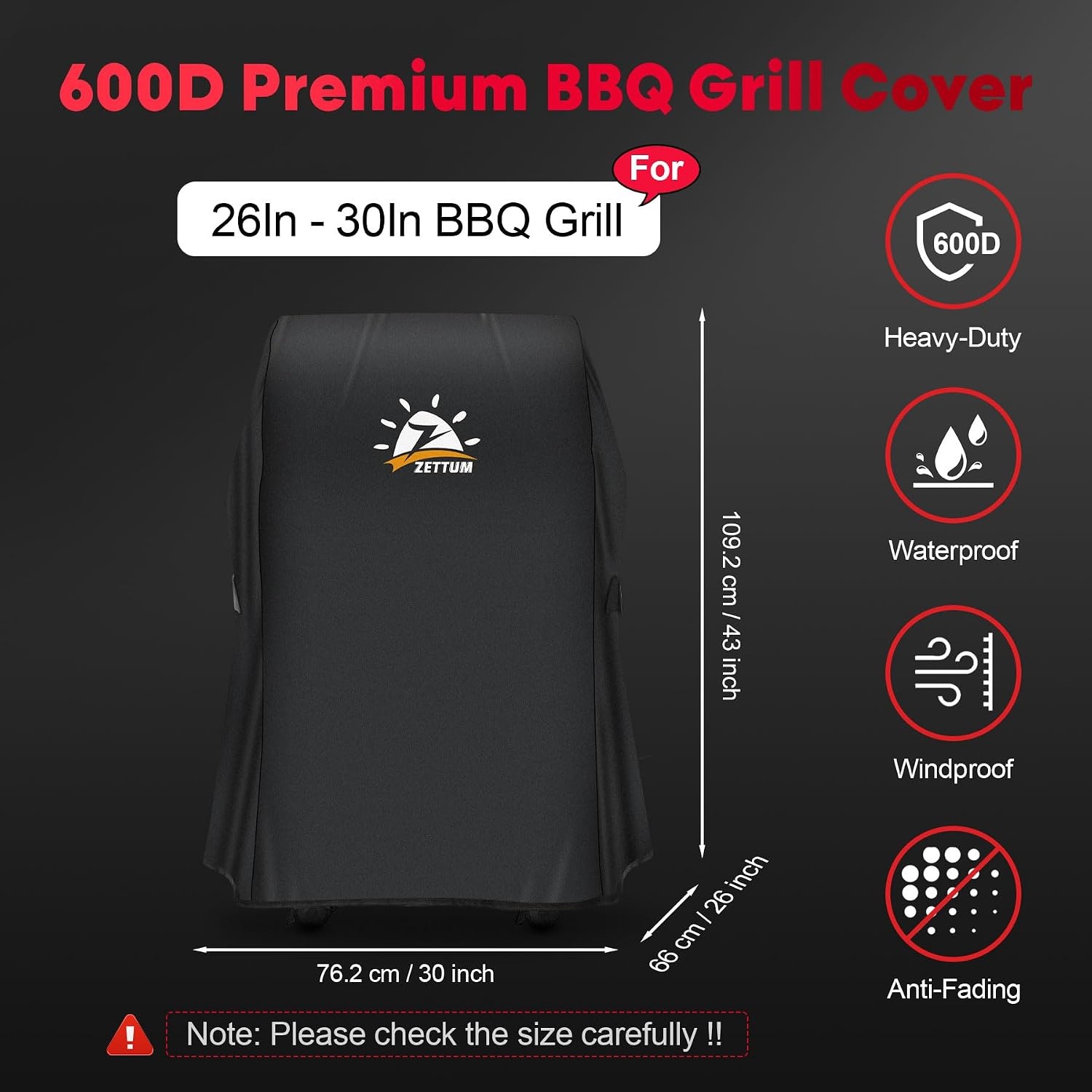 Zettum Barbecuehoes 76 CM - 7105 Barbecuehoezen voor Weber Spirit 210 Gasgrill, Waterdicht BBQ Afdekhoes met PU-coating voor Weber Spirit E-210 Grill met zijbakken naar beneden (76 x 66 x 109 cm) - Maat 76 x 66 x 109 cm
