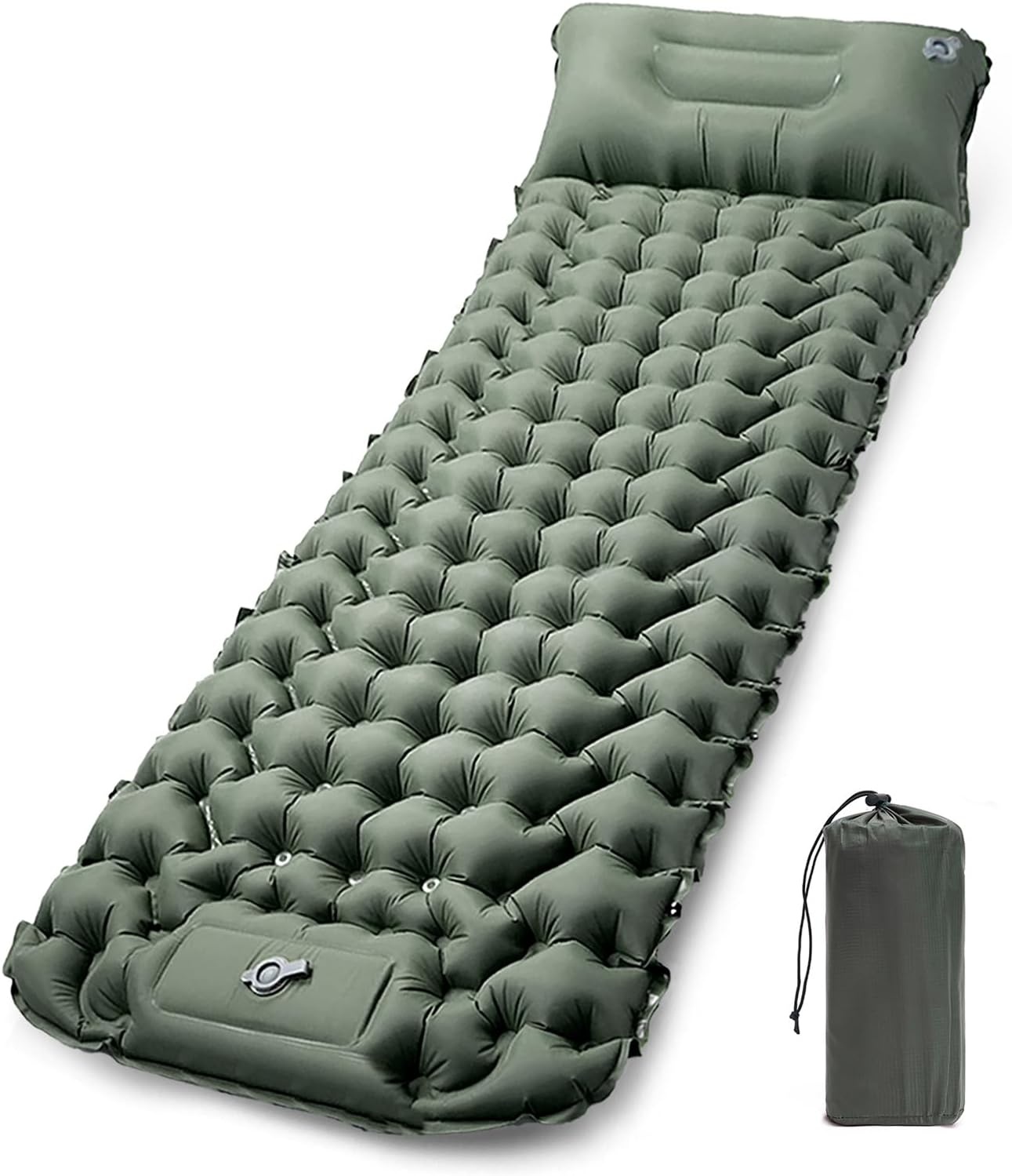 CALIYO Opblaasbare Kampeermatras, Ultralichte Enkele Luchtmatras, Wandelen Slaapmat met Ingebouwde Voetpomp voor Kamperen en Outdoor Avonturen
