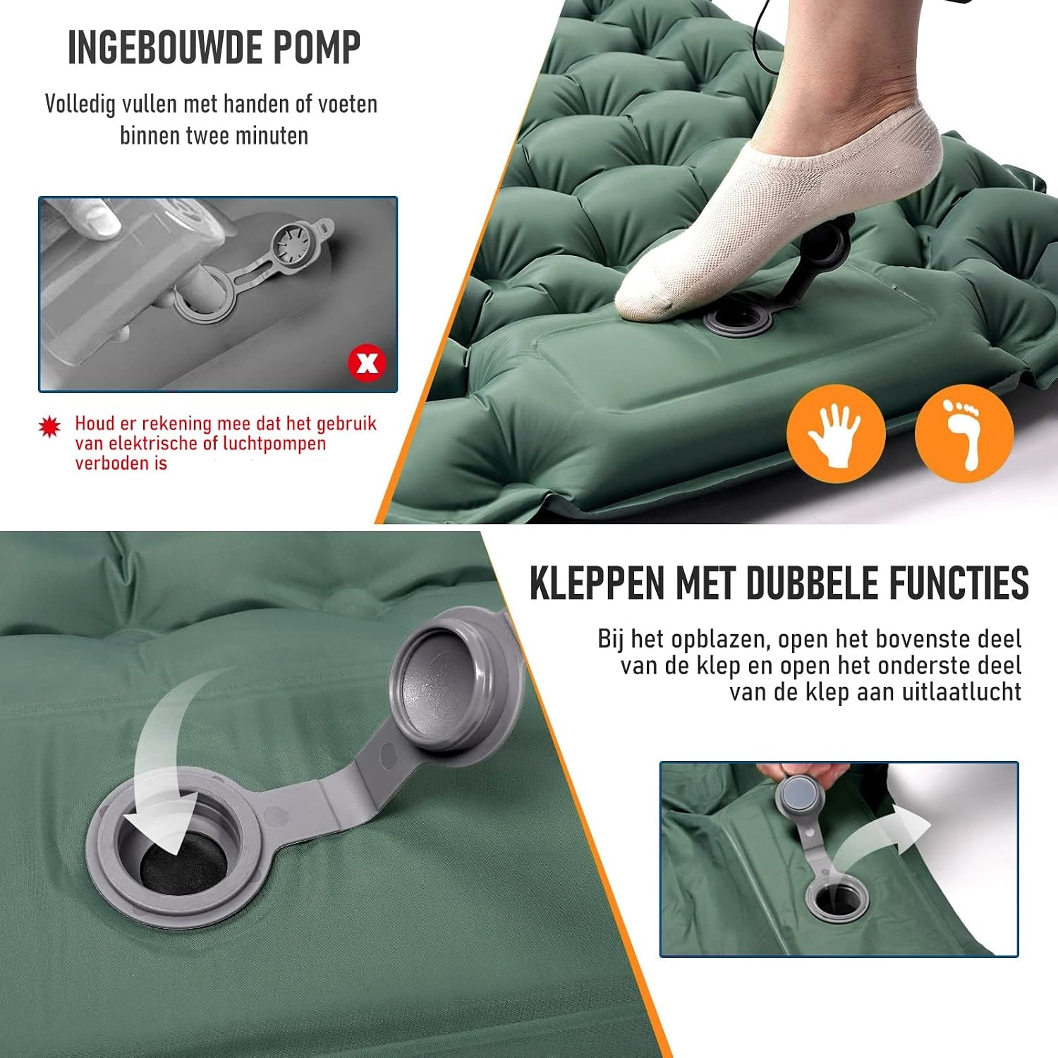 CALIYO Opblaasbare Kampeermatras, Ultralichte Enkele Luchtmatras, Wandelen Slaapmat met Ingebouwde Voetpomp voor Kamperen en Outdoor Avonturen