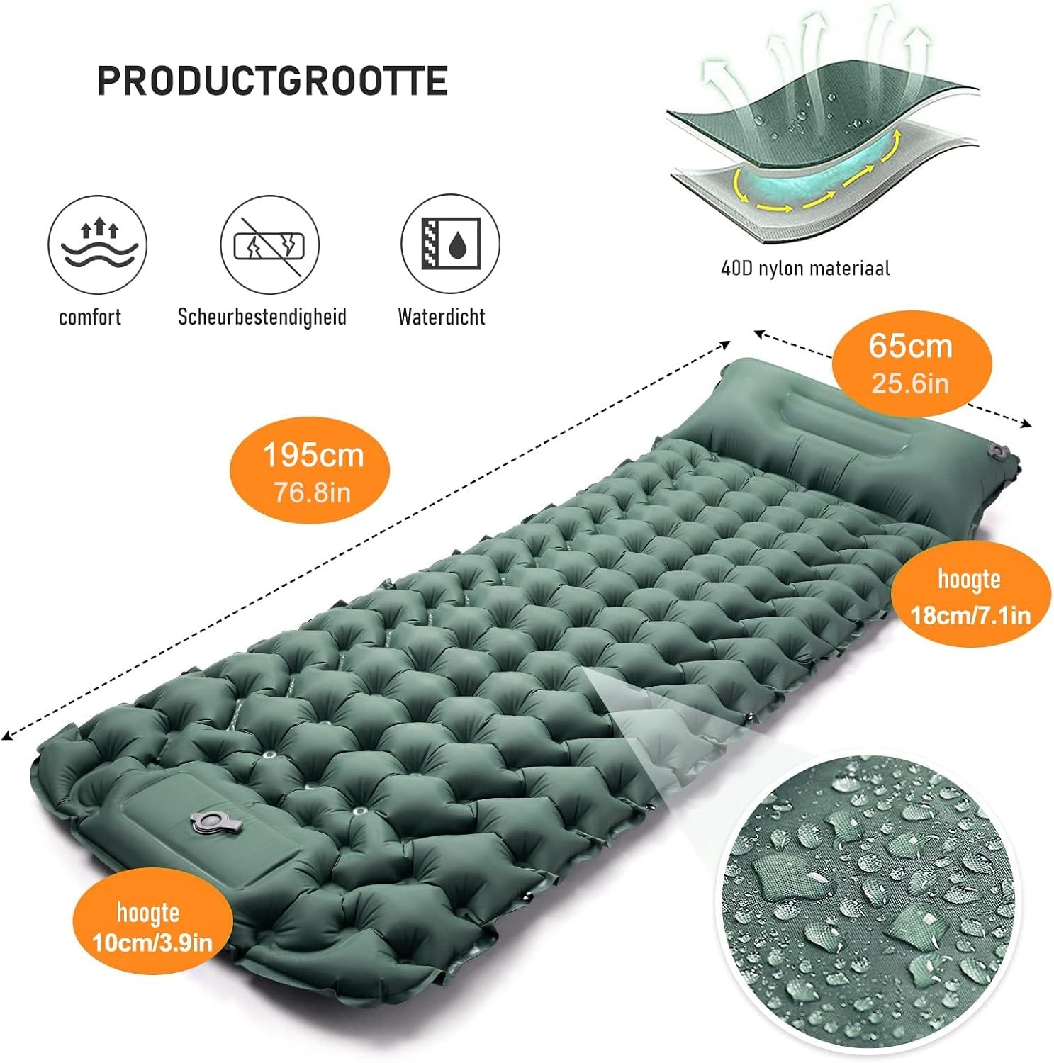CALIYO Opblaasbare Kampeermatras, Ultralichte Enkele Luchtmatras, Wandelen Slaapmat met Ingebouwde Voetpomp voor Kamperen en Outdoor Avonturen