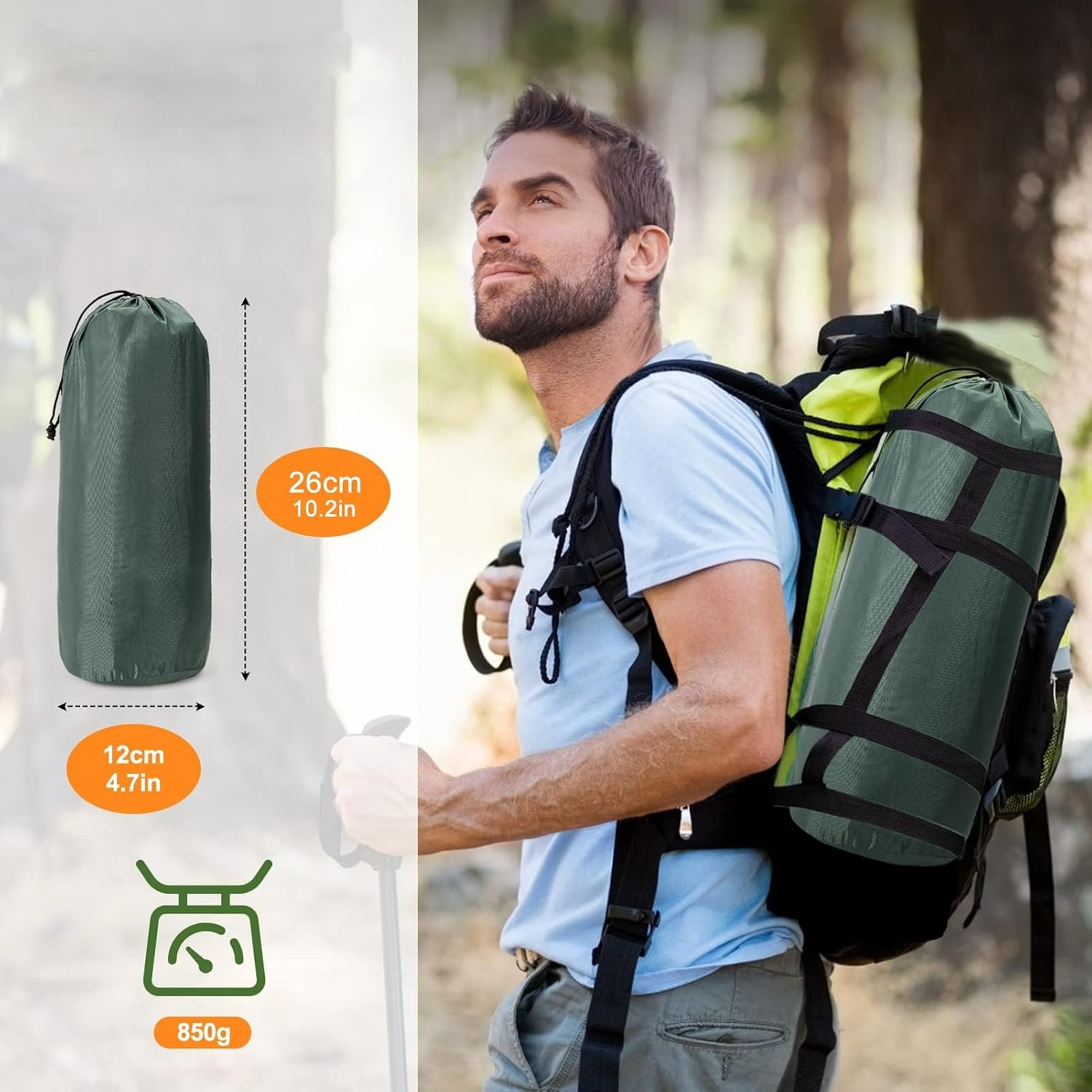 CALIYO Opblaasbare Kampeermatras, Ultralichte Enkele Luchtmatras, Wandelen Slaapmat met Ingebouwde Voetpomp voor Kamperen en Outdoor Avonturen