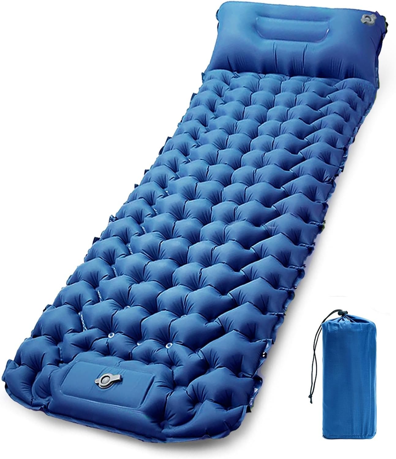 CALIYO Opblaasbare Kampeermatras, Ultralichte Enkele Luchtmatras, Wandelen Slaapmat met Ingebouwde Voetpomp voor Kamperen en Outdoor Avonturen