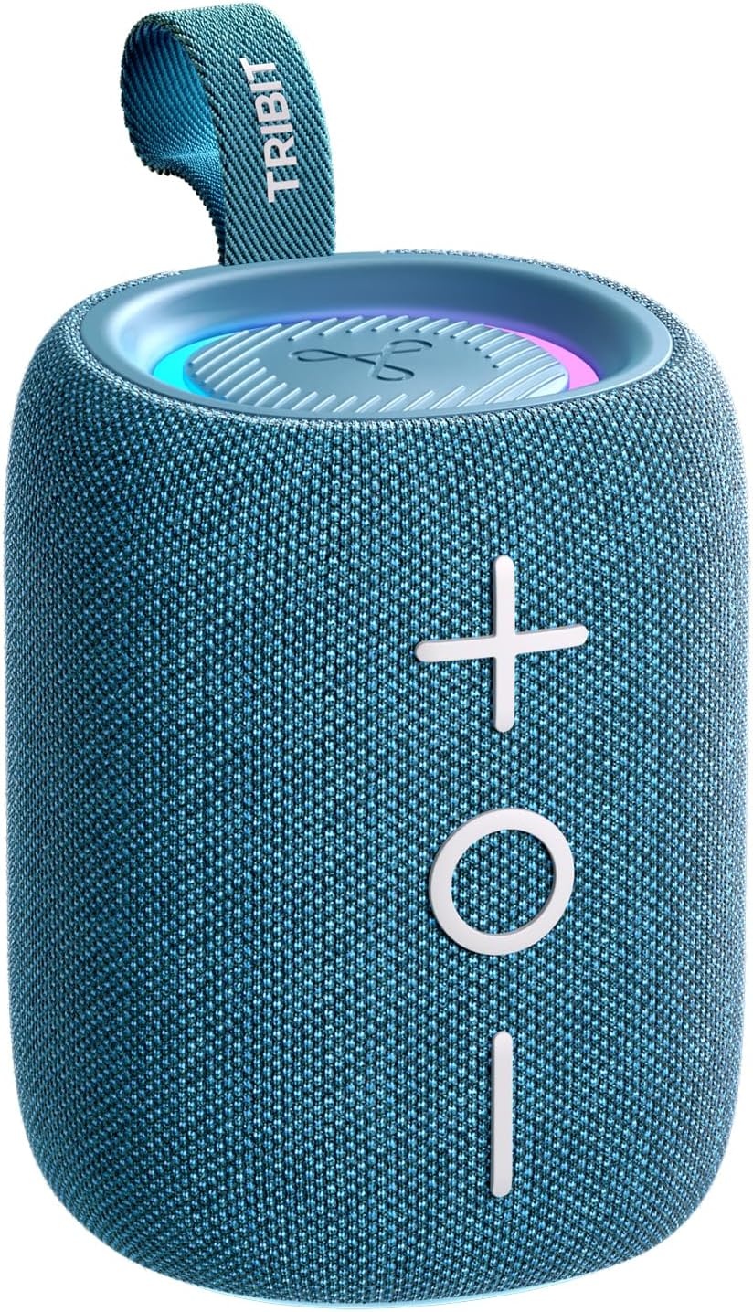 Tribit StormBox Mini+ Bluetooth-luidspreker 12 W, 360° ruimtegeluid, 12 uur speeltijd, Bluetooth 5.4, IPX7, RGB-verlichting, TWS-koppeling, type-C, ondersteunt AAC/SBC, draagbaar thuis/buiten/op reis