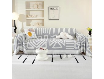 OstepDecor Bankovertrek Bohu chenille, bankovertrek, 1/2/3/4-zits, krasbestendig, voor hond en kat, antislip, babyvriendelijk, bankovertrek, boho-grijs, 180 x 340 cm