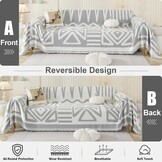 OstepDecor Bankovertrek Bohu chenille, bankovertrek, 1/2/3/4-zits, krasbestendig, voor hond en kat, antislip, babyvriendelijk, bankovertrek, boho-grijs, 180 x 340 cm