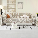 OstepDecor Bankovertrek Bohu chenille, bankovertrek, 1/2/3/4-zits, krasbestendig, voor hond en kat, antislip, babyvriendelijk, bankovertrek, boho-grijs, 180 x 340 cm