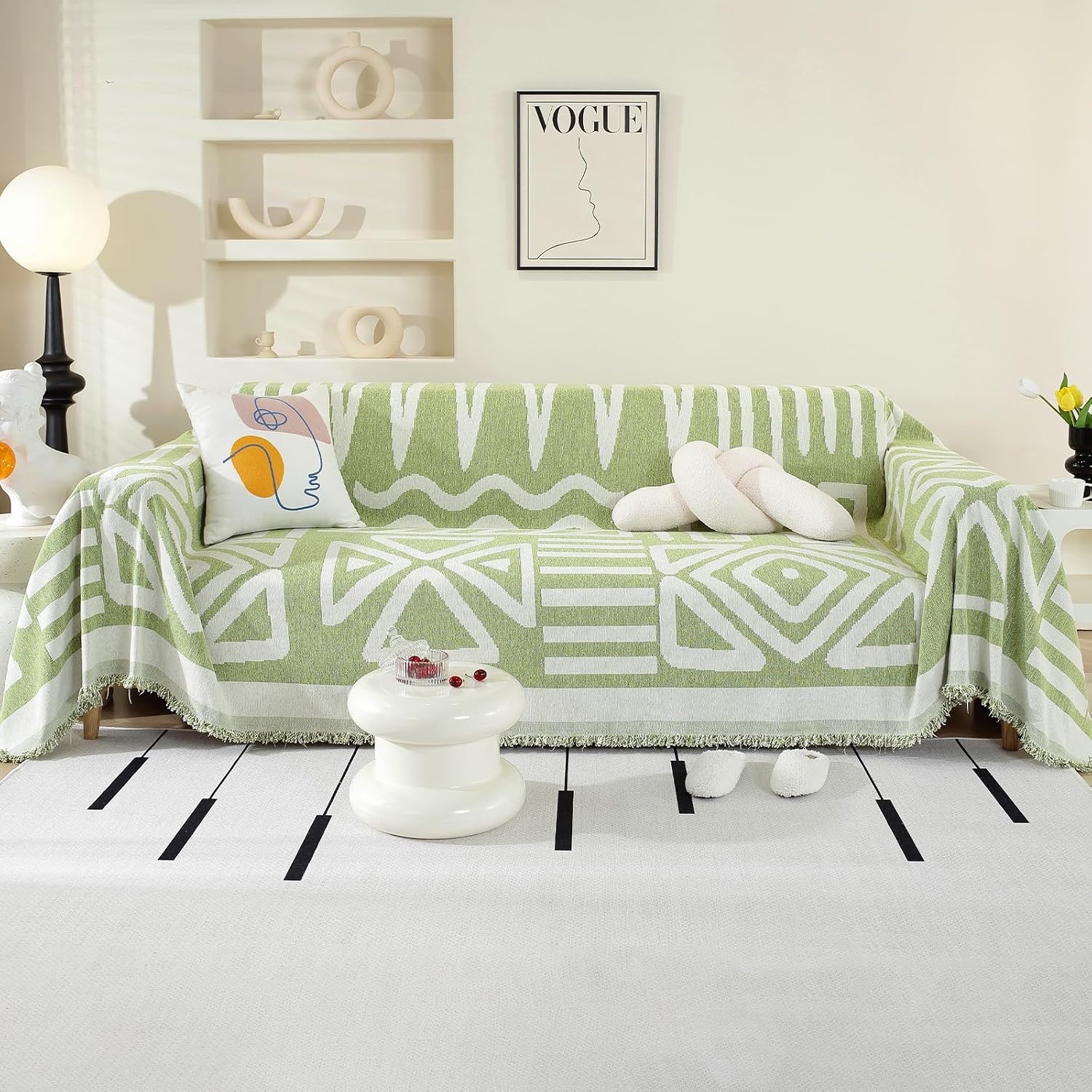 OstepDecor Bankovertrek Bohu chenille, bankovertrek, 1/2/3/4-zits, krasbestendig, voor hond en kat, antislip, babyvriendelijk, bankovertrek, boho-grijs, 180 x 340 cm