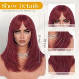 Sofeiyan Lang Glad Haarstuk met Pony, 40 cm Donkerrood Bourgondi Pruik met Laagjeseffect, Pruiken van Natuurlijk Kunsthaar voor Vrouwen, Geschikt voor Dagelijks, Feestjes en Cosplay - Maat 40 cm
