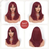 Sofeiyan Lang Glad Haarstuk met Pony, 40 cm Donkerrood Bourgondi Pruik met Laagjeseffect, Pruiken van Natuurlijk Kunsthaar voor Vrouwen, Geschikt voor Dagelijks, Feestjes en Cosplay - Maat 40 cm