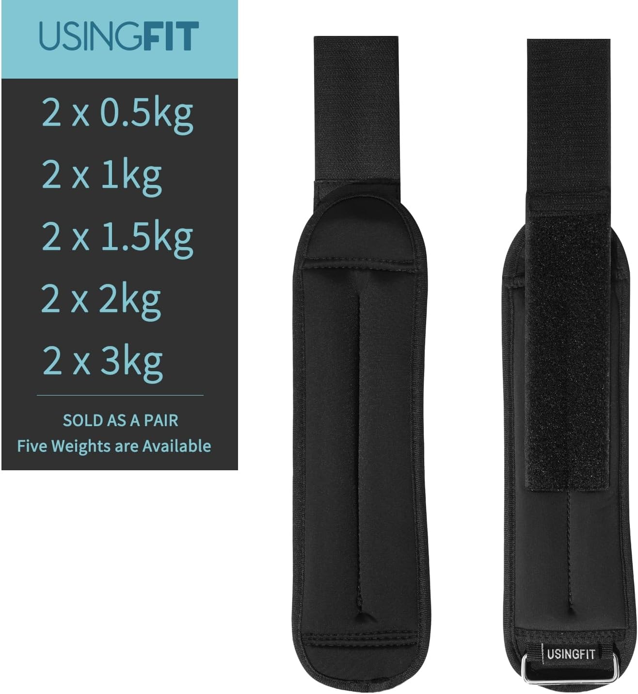 USINGFIT gewichtsmanchetten pols- & enkelgewichten enkel pols gewicht 2 * 0,5Kg / 2 * 1Kg / 2 * 1,5Kg / 2 * 2Kg voet benen armen gewichten polsgewicht, voor fitness, gymnastiek, hardlopen