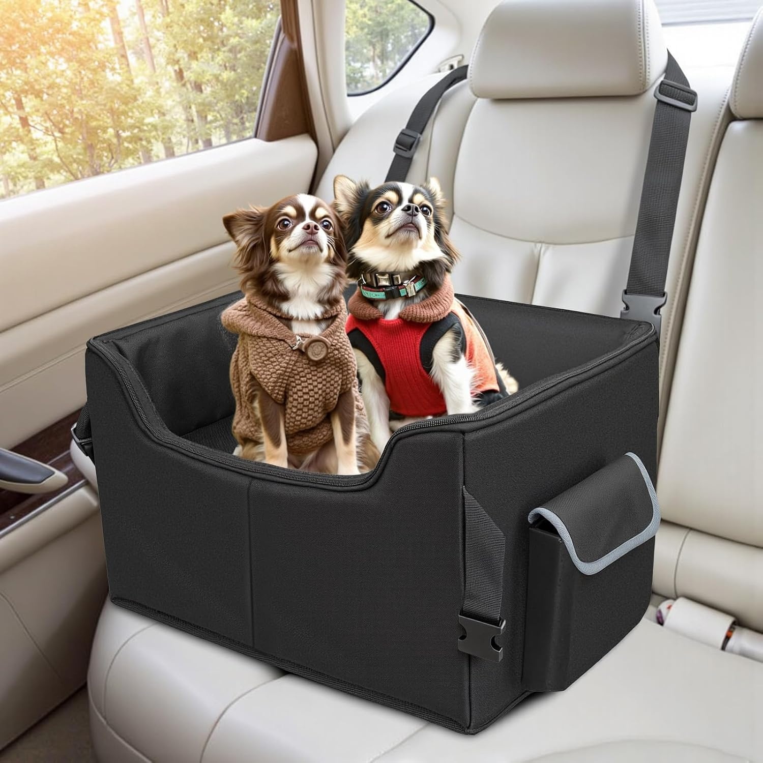 Babenest Autostoel voor honden, zeer stabiel, met veiligheidsgordel voor honden, opvouwbaar, wasbaar en grote capaciteit, voor voor- en achterbank (L)