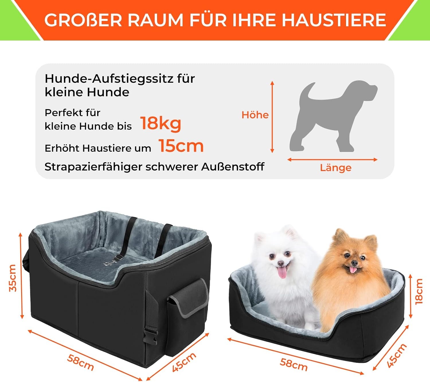 Babenest Autostoel voor honden, zeer stabiel, met veiligheidsgordel voor honden, opvouwbaar, wasbaar en grote capaciteit, voor voor- en achterbank (L)
