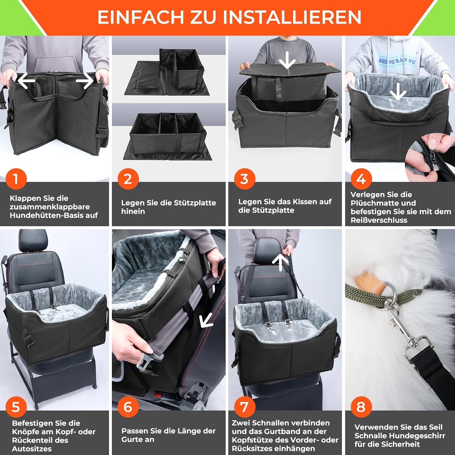 Babenest Autostoel voor honden, zeer stabiel, met veiligheidsgordel voor honden, opvouwbaar, wasbaar en grote capaciteit, voor voor- en achterbank (L)
