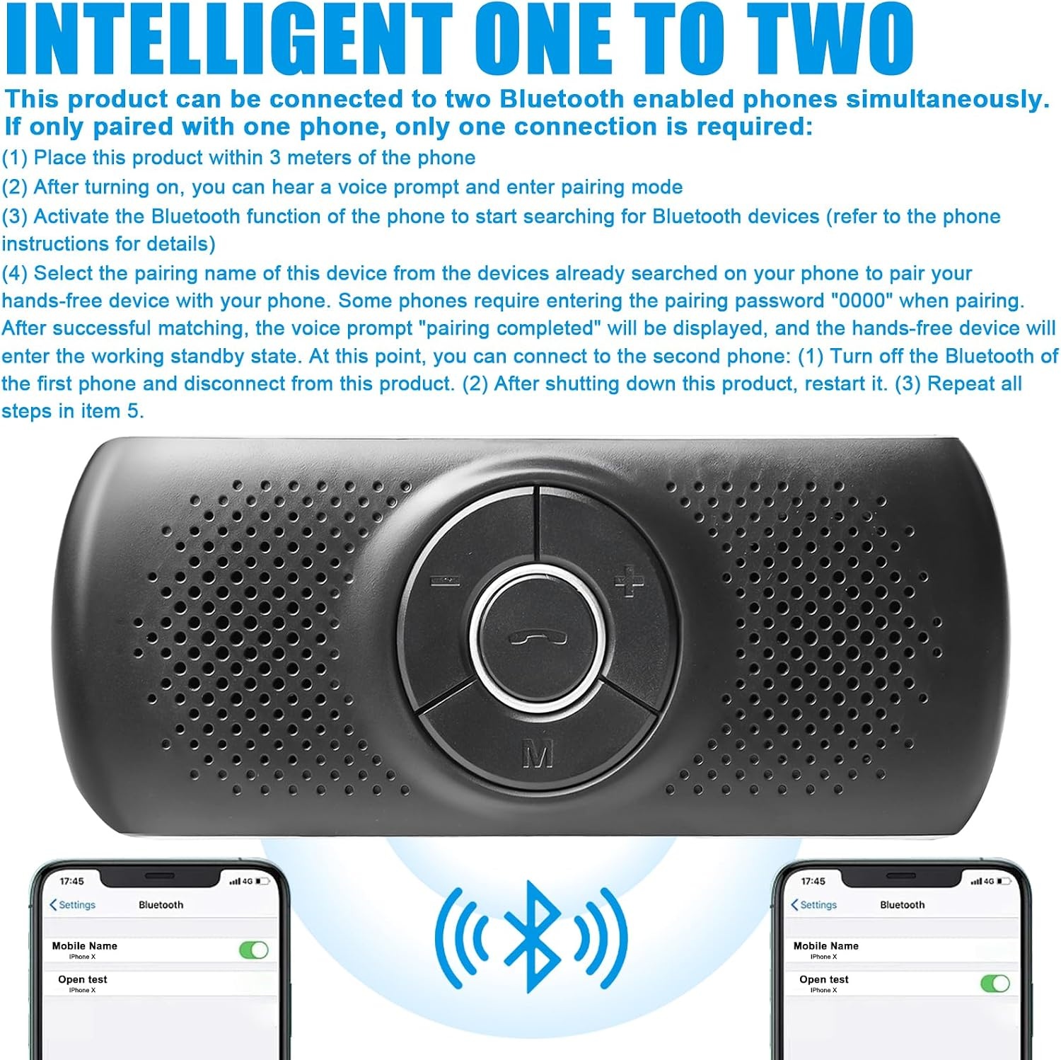 Handsfree-installatie voor auto, Bluetooth 4.2, handsfree, met clip, geïntegreerde microfoon, TF-kaartsleuf, luidspreker automatisch opnieuw verbinden voor GPS, muziek, oproepen, volumeregeling