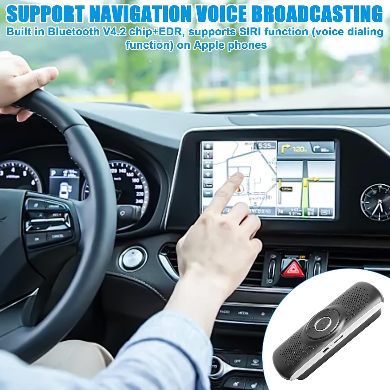 Handsfree-installatie voor auto, Bluetooth 4.2, handsfree, met clip, geïntegreerde microfoon, TF-kaartsleuf, luidspreker automatisch opnieuw verbinden voor GPS, muziek, oproepen, volumeregeling