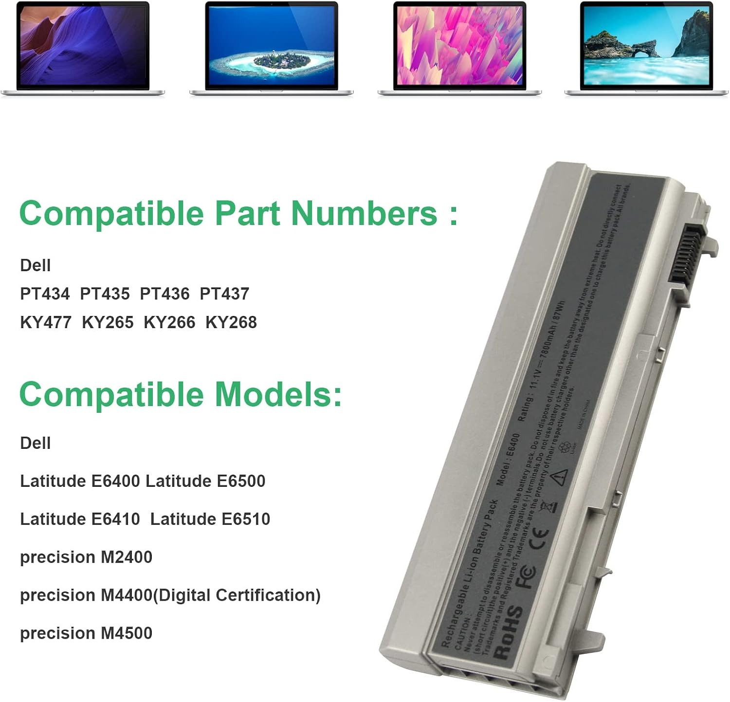 ASUNCELL Laptop Accu 7800mAh voor Dell Latitude E6400 E6500 E6410 E6510 en Precision M2400 M4400 M4500