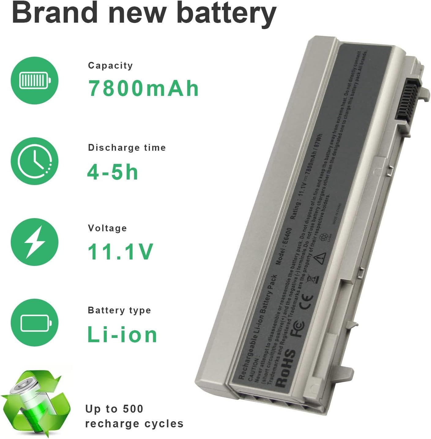 ASUNCELL Laptop Accu 7800mAh voor Dell Latitude E6400 E6500 E6410 E6510 en Precision M2400 M4400 M4500