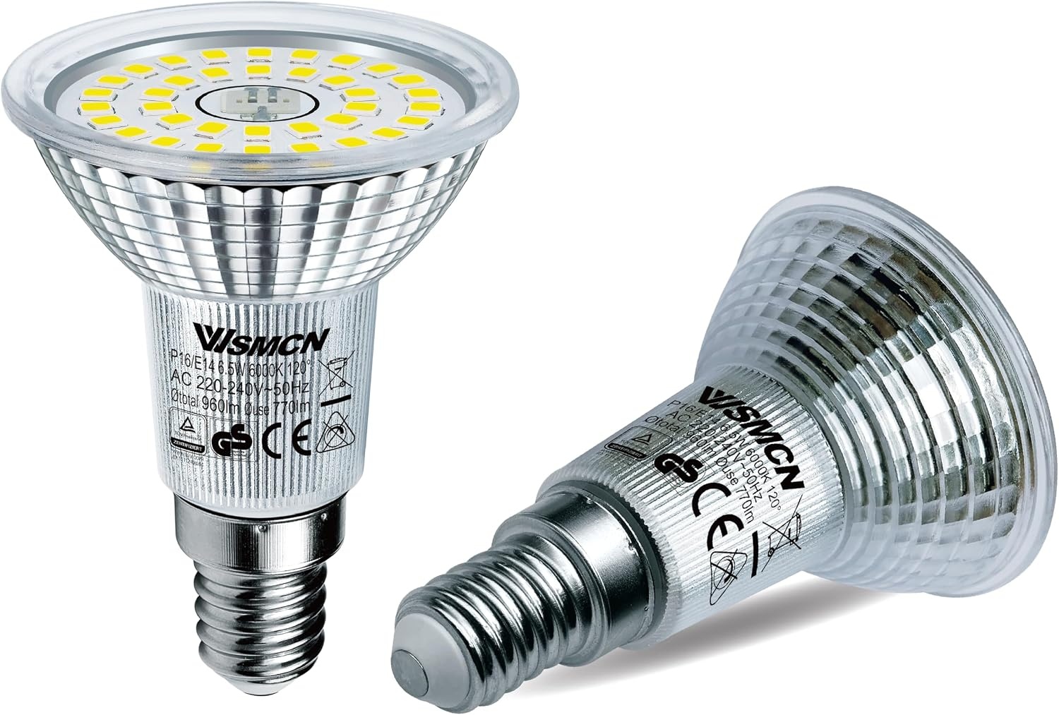 E14 R50 LED Lampen Koelwit Licht, 6,5W Vervangt 100W Halogeenlamp, 6000K 770 Lumen Reflectorlamp, AC 230V Flikkervrij Spotlicht, 120° Stralingshoek Spot, Niet Dimbar, 6 Stuks