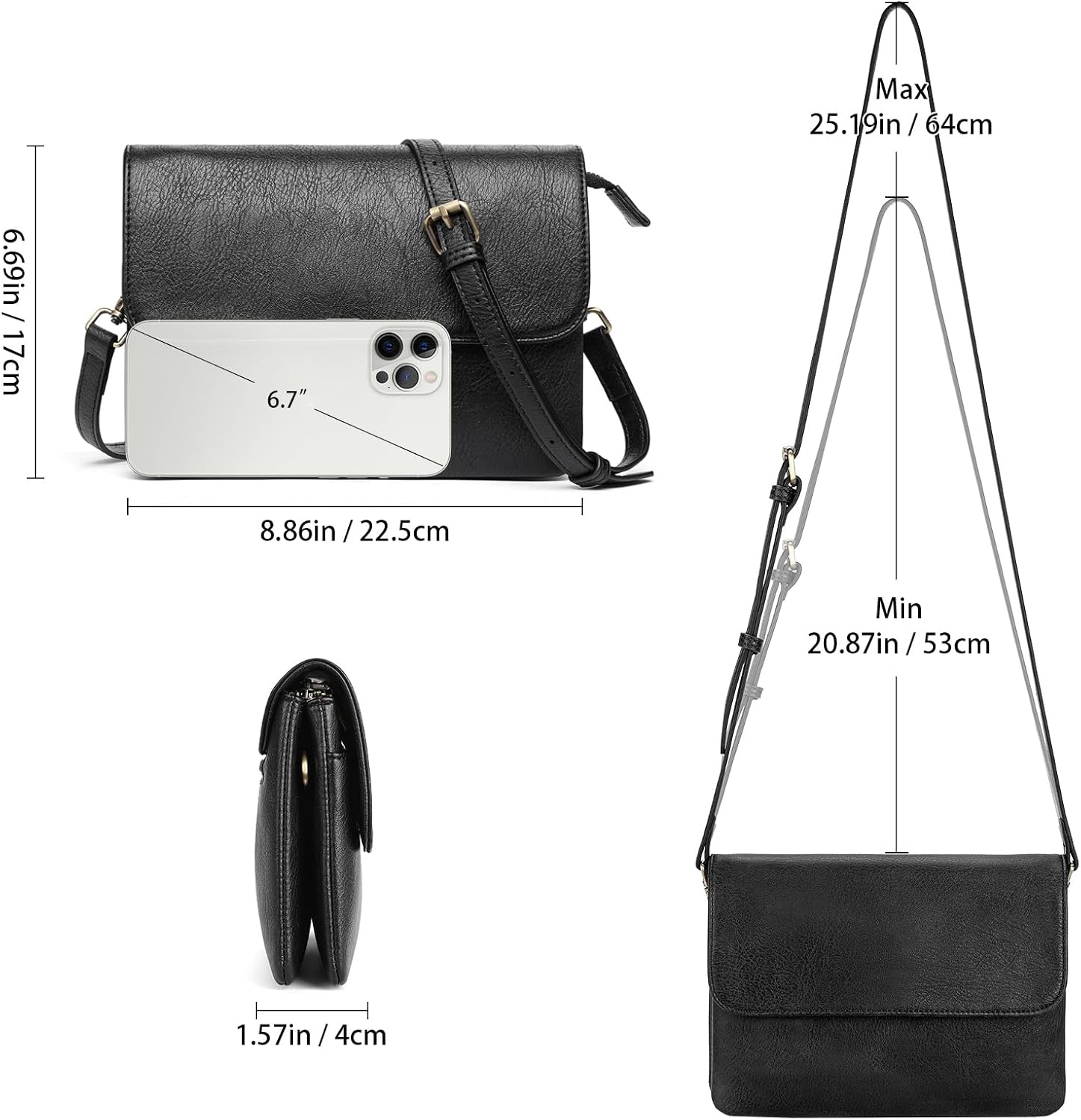 GAEKEAO Schoudertas, crossbody bag voor dames, tas dames schoudertas portemonnee, handtas dames schoudertas met kaartsleuven, verstelbare afneembare schouderriem voor vrouwen