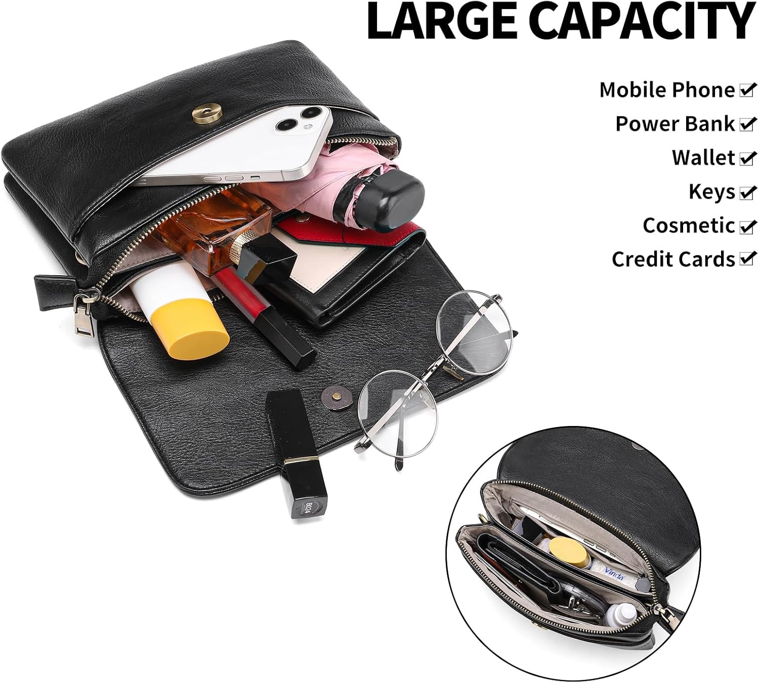 GAEKEAO Schoudertas, crossbody bag voor dames, tas dames schoudertas portemonnee, handtas dames schoudertas met kaartsleuven, verstelbare afneembare schouderriem voor vrouwen