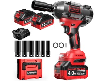 SundpeyPRO Accu Slagmoersleutel 1500Nm - Rood - Inclusief 2x 4.0Ah Accu, Lader en 6 Doppen