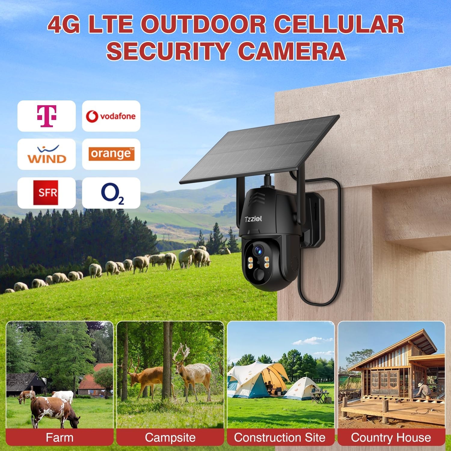 Tzziel TZ-4G-S84 4G Buitencamera 1080p met 32GB Geheugen