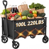 Opvouwbare Kar met Wielen, Opvouwbare Kar met Verstelbare Handgreep, 100L Grote Capaciteit, voor Winkelen, Kamperen, Tuin, Strand en Buitensporten (Zwart) - Maat 100L