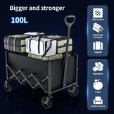 Opvouwbare Kar met Wielen, Opvouwbare Kar met Verstelbare Handgreep, 100L Grote Capaciteit, voor Winkelen, Kamperen, Tuin, Strand en Buitensporten (Zwart) - Maat 100L