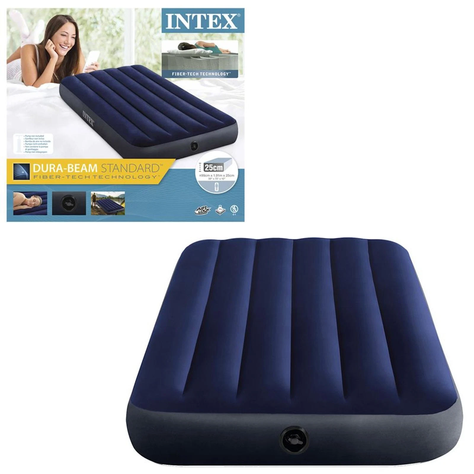 INTEX Luchtbed Velours 191x99x25 cm - Comfortabel en Stevig - 33% Korting