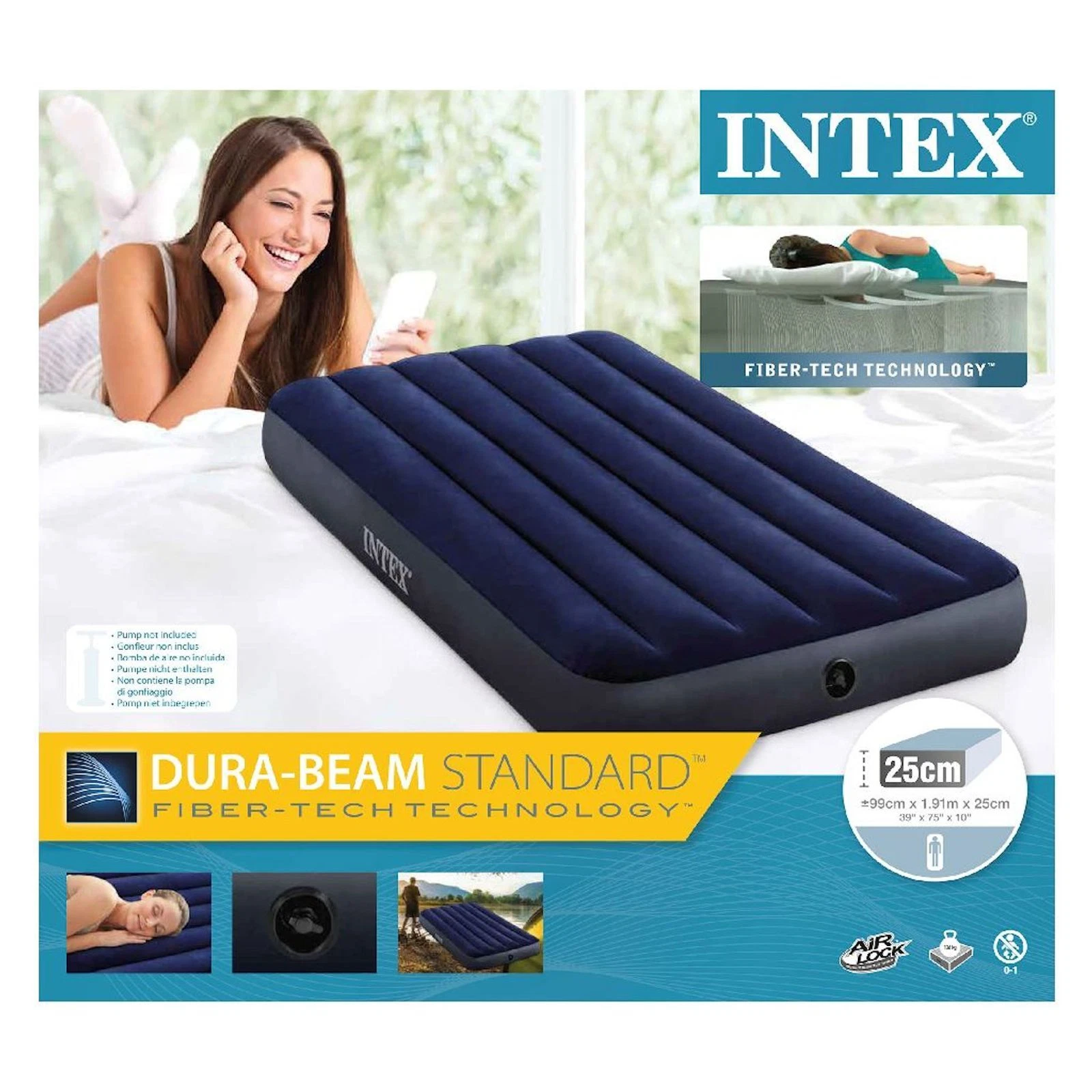 INTEX Luchtbed Velours 191x99x25 cm - Comfortabel en Stevig - 33% Korting