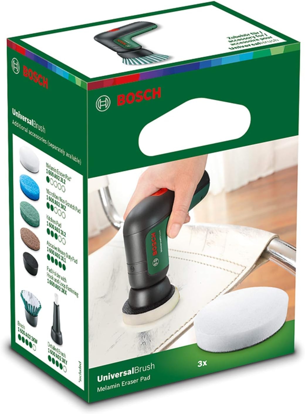 Bosch Melamine Wispad voor Elektrische Reinigingsborstel UniversalBrush (3 stuks, in kartonverpakking)