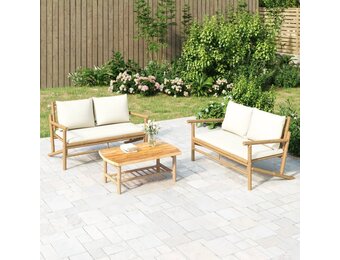VidaXL Bamboe Tuinbank met Crèmewitte Kussens - 59% Korting